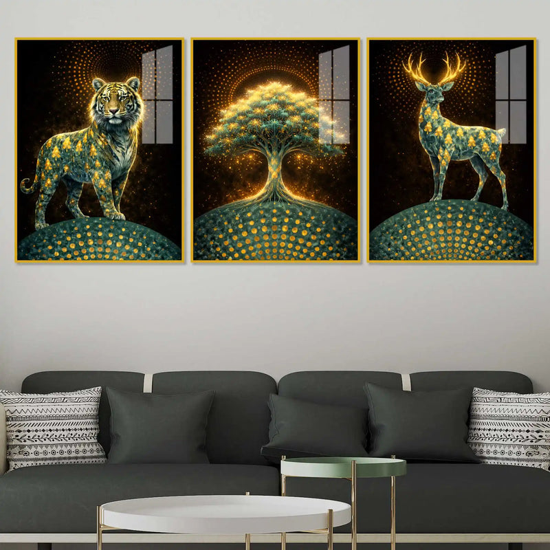Realm of the Eternal Spirit Acrylic Floating Frame Wall Painting Set of 3
