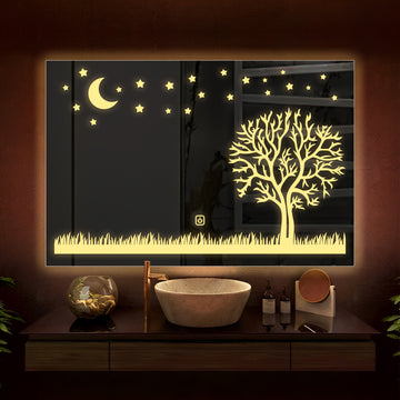 Rectangular Beautiful Moon Night Theme Based LED Bathroom Wall Mirror