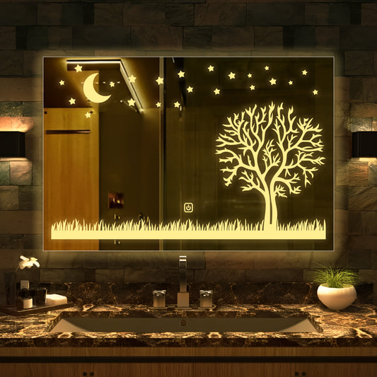 Rectangular Beautiful Moon Night Theme Based LED Bathroom Wall Mirror