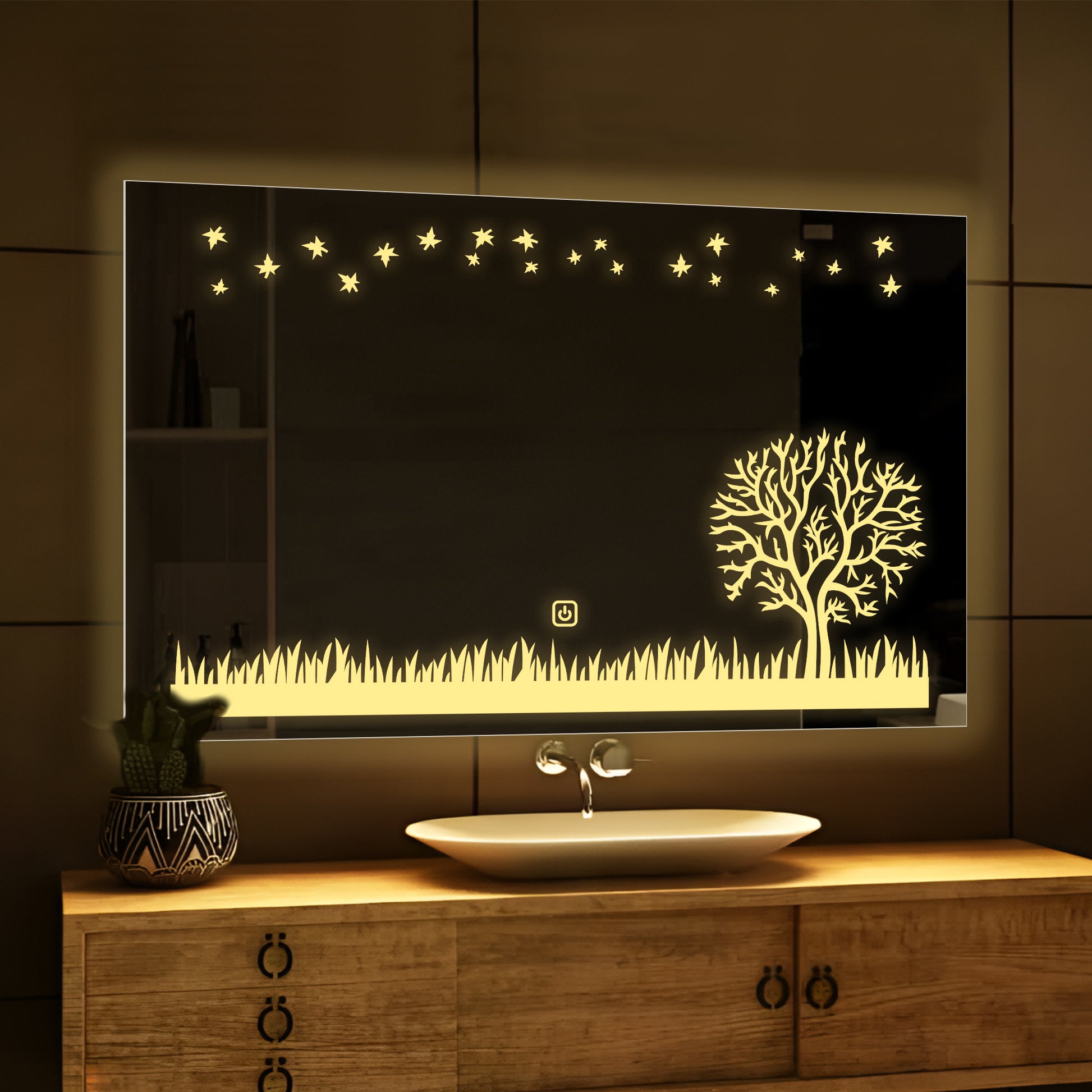 Rectangular Beautiful Theme Based Tree LED Bathroom Wall Mirror