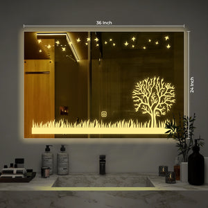 Rectangular Beautiful Theme Based Tree LED Bathroom Wall Mirror