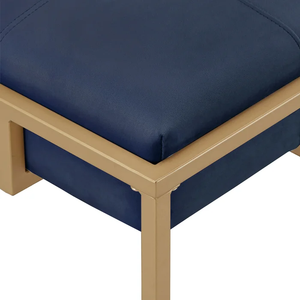 Rectangular Shaped Blue Velvet Ottoman with Golden Metal Finish