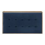 Rectangular Shaped Blue Velvet Ottoman with Golden Metal Finish