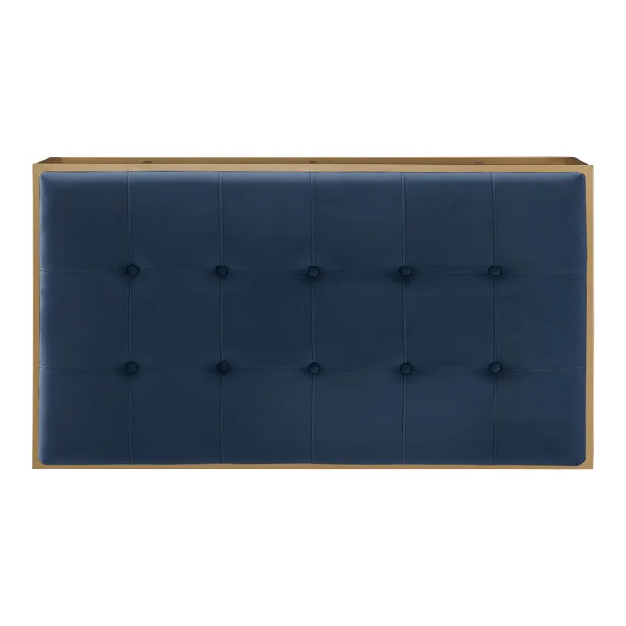 Rectangular Shaped Blue Velvet Ottoman with Golden Metal Finish