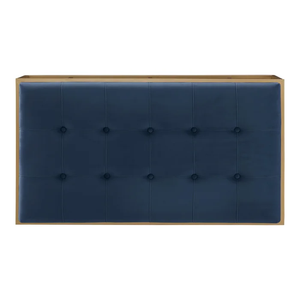 Rectangular Shaped Blue Velvet Ottoman with Golden Metal Finish