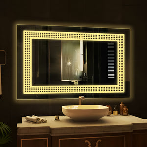 Rectangular Shaped Decorative Pattern LED Bathroom Wall Mirror