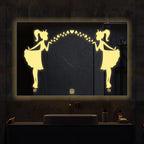 Rectangular Shaped Fairy Girl Design LED Bathroom Wall Mirror