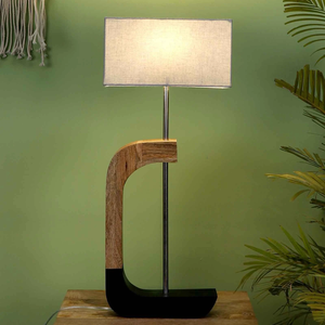 Rectangular Shaped Grey Fabric Shade Table Lamp with Brown & Black Base