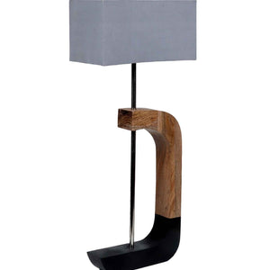 Rectangular Shaped Grey Fabric Shade Table Lamp with Brown & Black Base