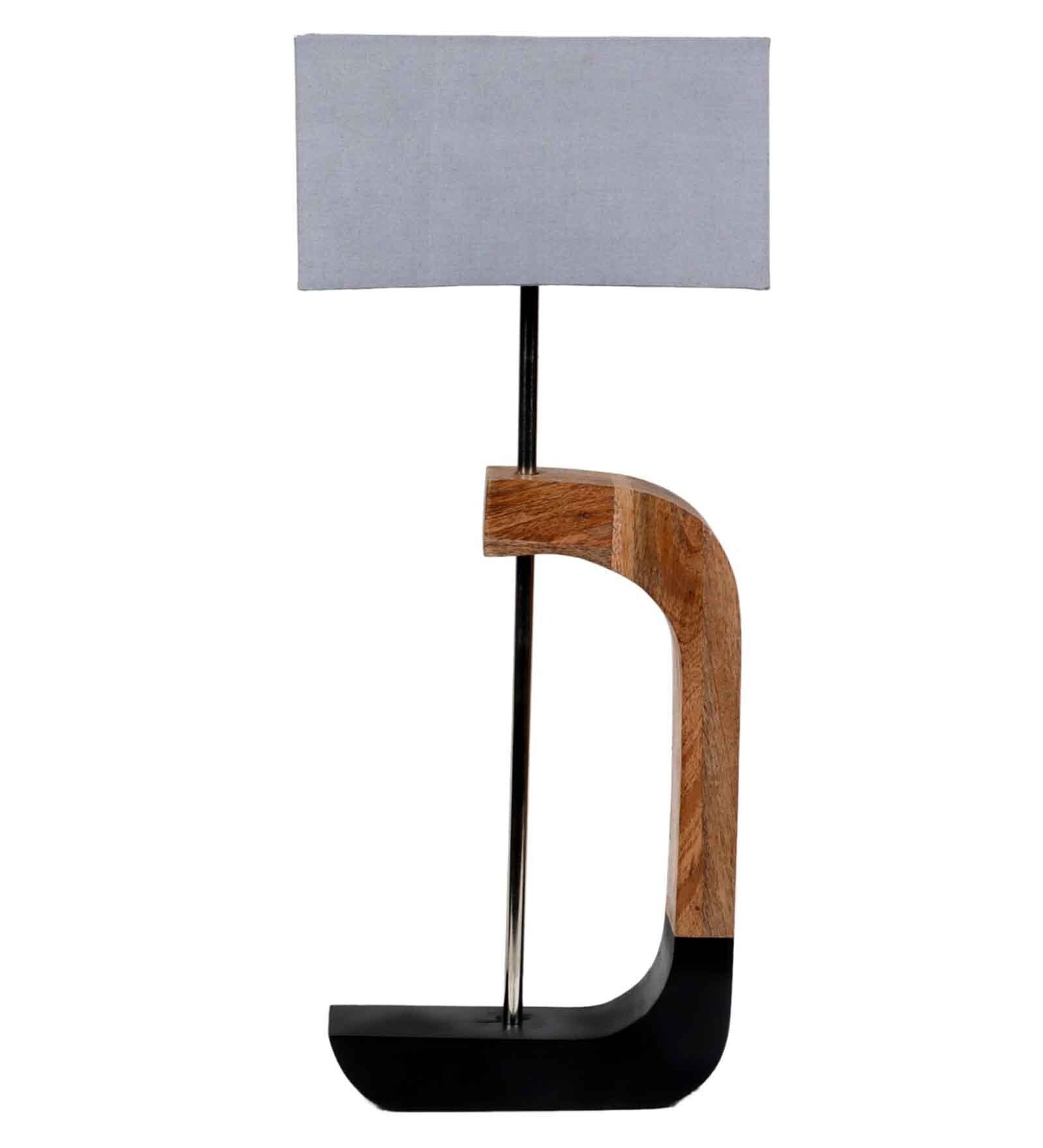 Rectangular Shaped Grey Fabric Shade Table Lamp with Brown & Black Base