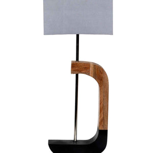 Rectangular Shaped Grey Fabric Shade Table Lamp with Brown & Black Base