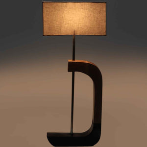 Rectangular Shaped Grey Fabric Shade Table Lamp with Brown & Black Base