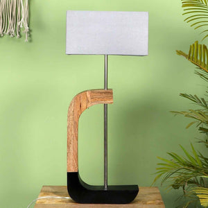 Rectangular Shaped Grey Fabric Shade Table Lamp with Brown & Black Base