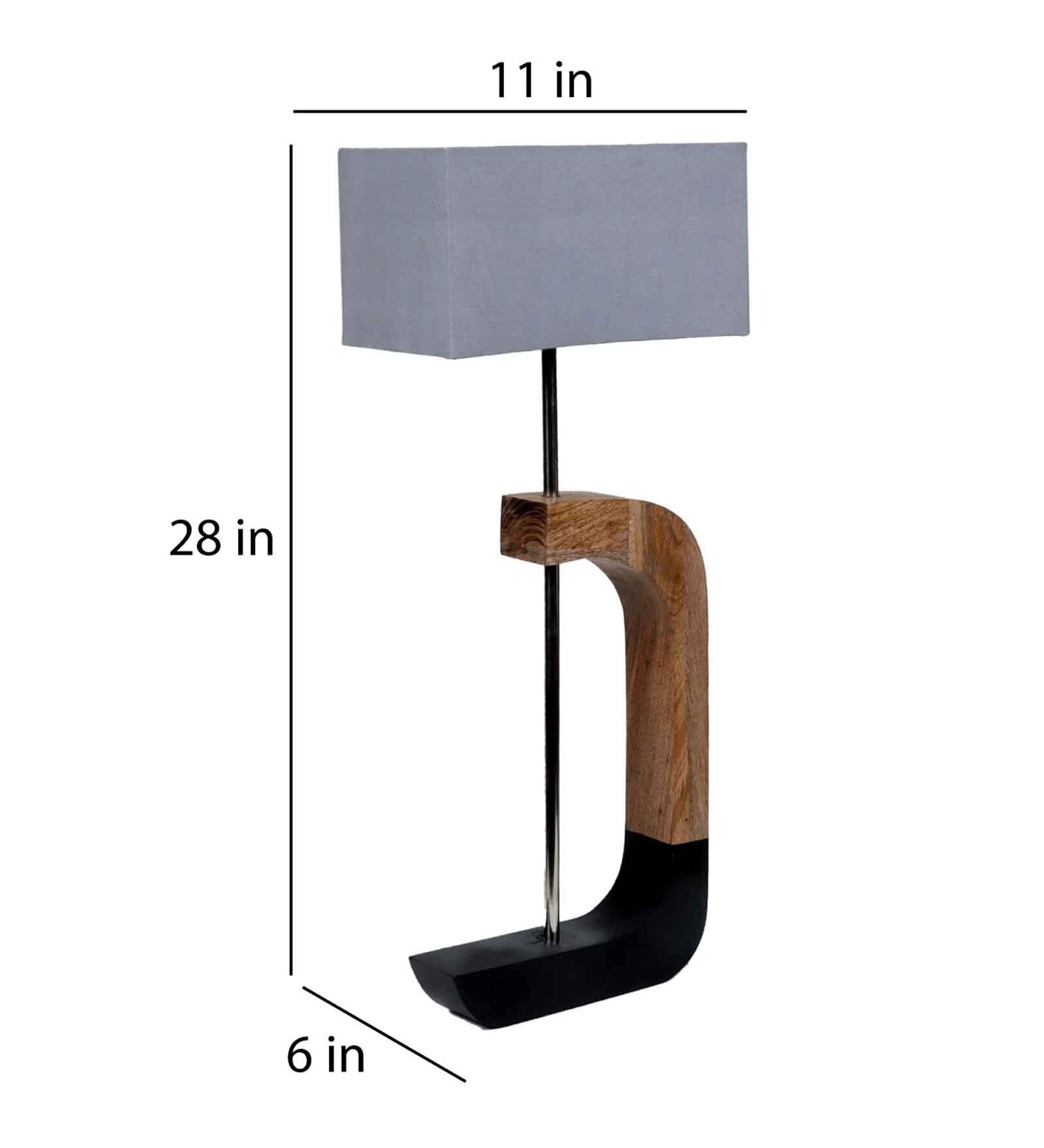 Rectangular Shaped Grey Fabric Shade Table Lamp with Brown & Black Base