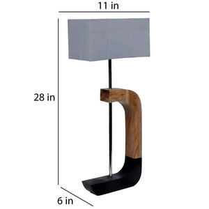 Rectangular Shaped Grey Fabric Shade Table Lamp with Brown & Black Base