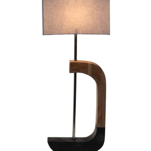 Rectangular Shaped Grey Fabric Shade Table Lamp with Brown & Black Base