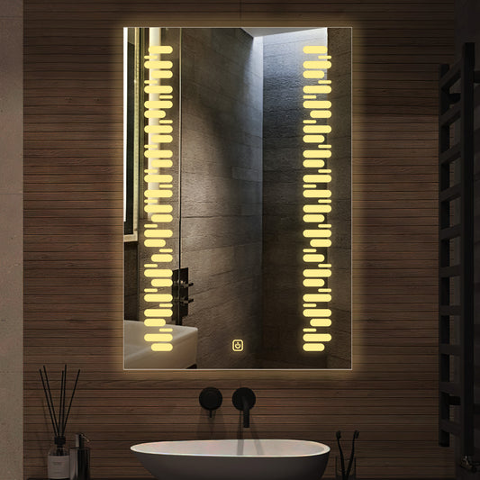 Rectangular Shaped Minimalistic Textured Art LED Bathroom Wall Mirror