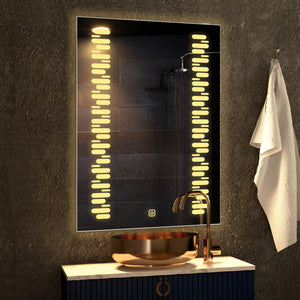 Rectangular Shaped Minimalistic Textured Art LED Bathroom Wall Mirror