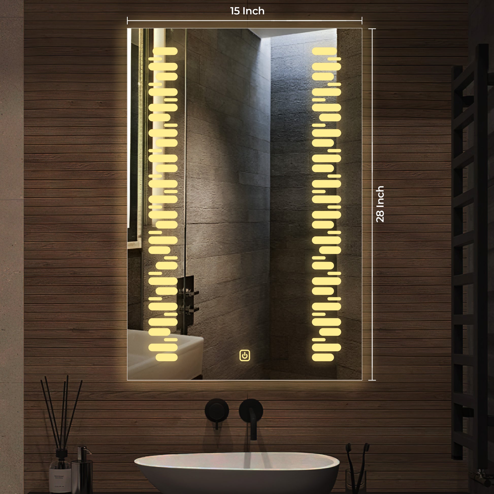 Rectangular Shaped Minimalistic Textured Art LED Bathroom Wall Mirror