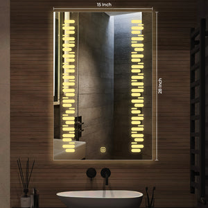 Rectangular Shaped Minimalistic Textured Art LED Bathroom Wall Mirror