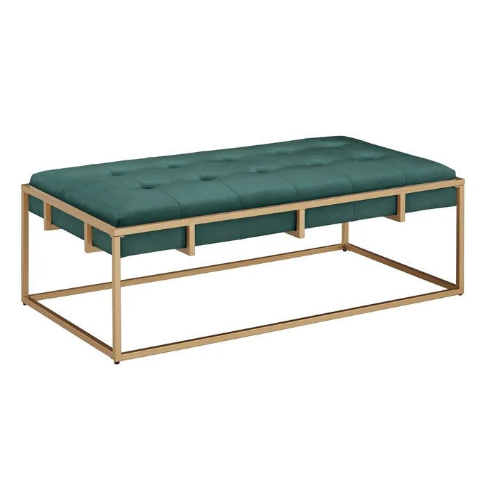 Rectangular Shaped Velvet Ottoman with Golden Metal Finish