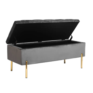 Rectangular Shaped Velvet Storage Ottoman with Golden Metal Finish