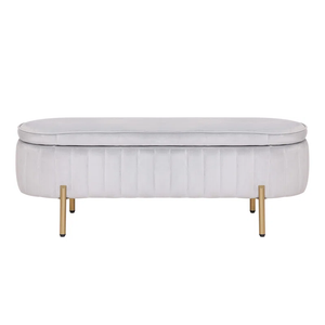 Rectangular Shaped White Velvet Storage Ottoman with Golden Metal Finish