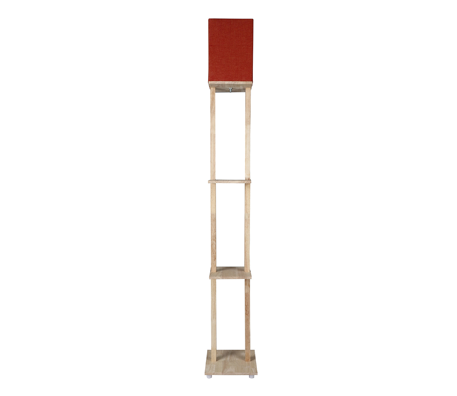 Red Color Cotton Shade 3 Tier Shelf Storage Solid Wooden Floor Lamp