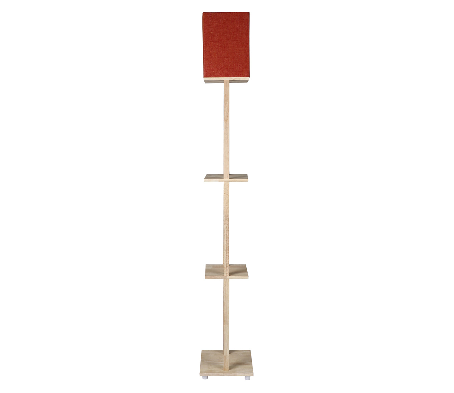 Red Color Cotton Shade 3 Tier Shelf Storage Solid Wooden Floor Lamp