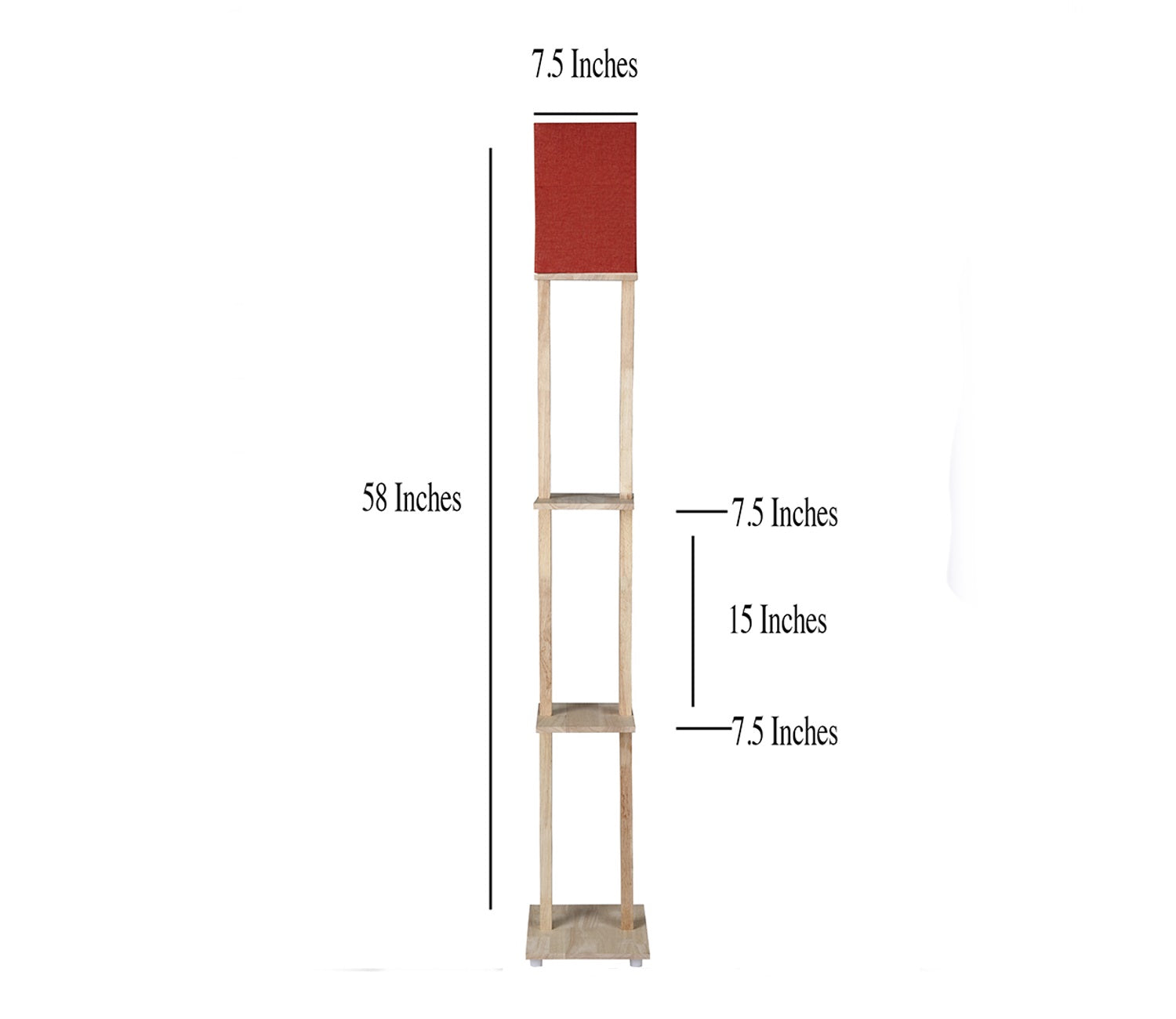 Red Color Cotton Shade 3 Tier Shelf Storage Solid Wooden Floor Lamp