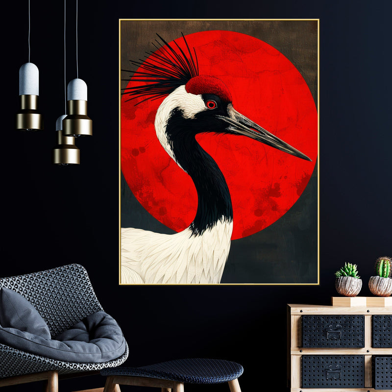 Red Crowned Crane Cotton Canvas Wall Painting