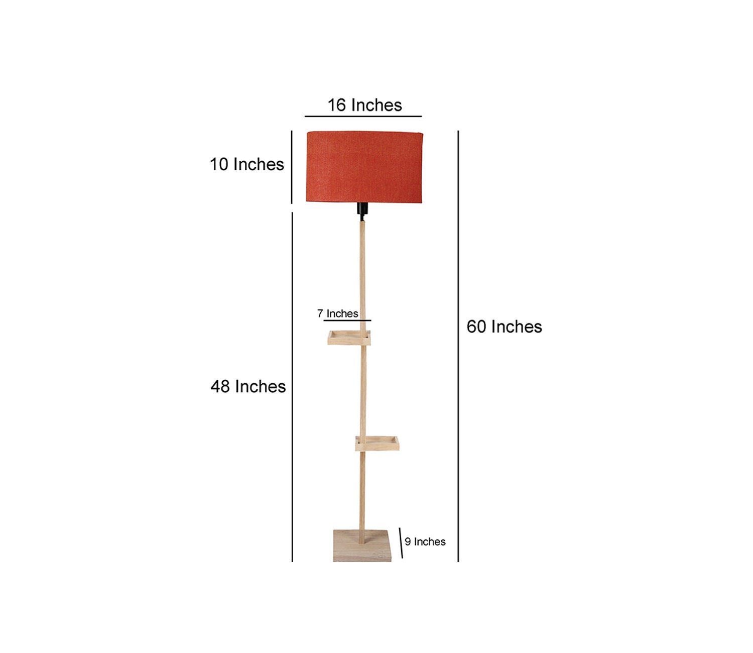Red Fabric Double Shelf Floor Lamp with Natural Solid Wood Color Base