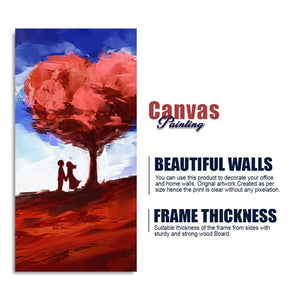 Red Love Heart Tree with Couple Premium Canvas Wall Painting