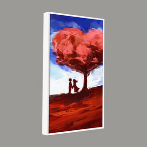 Red Love Heart Tree with Couple Premium Canvas Wall Painting