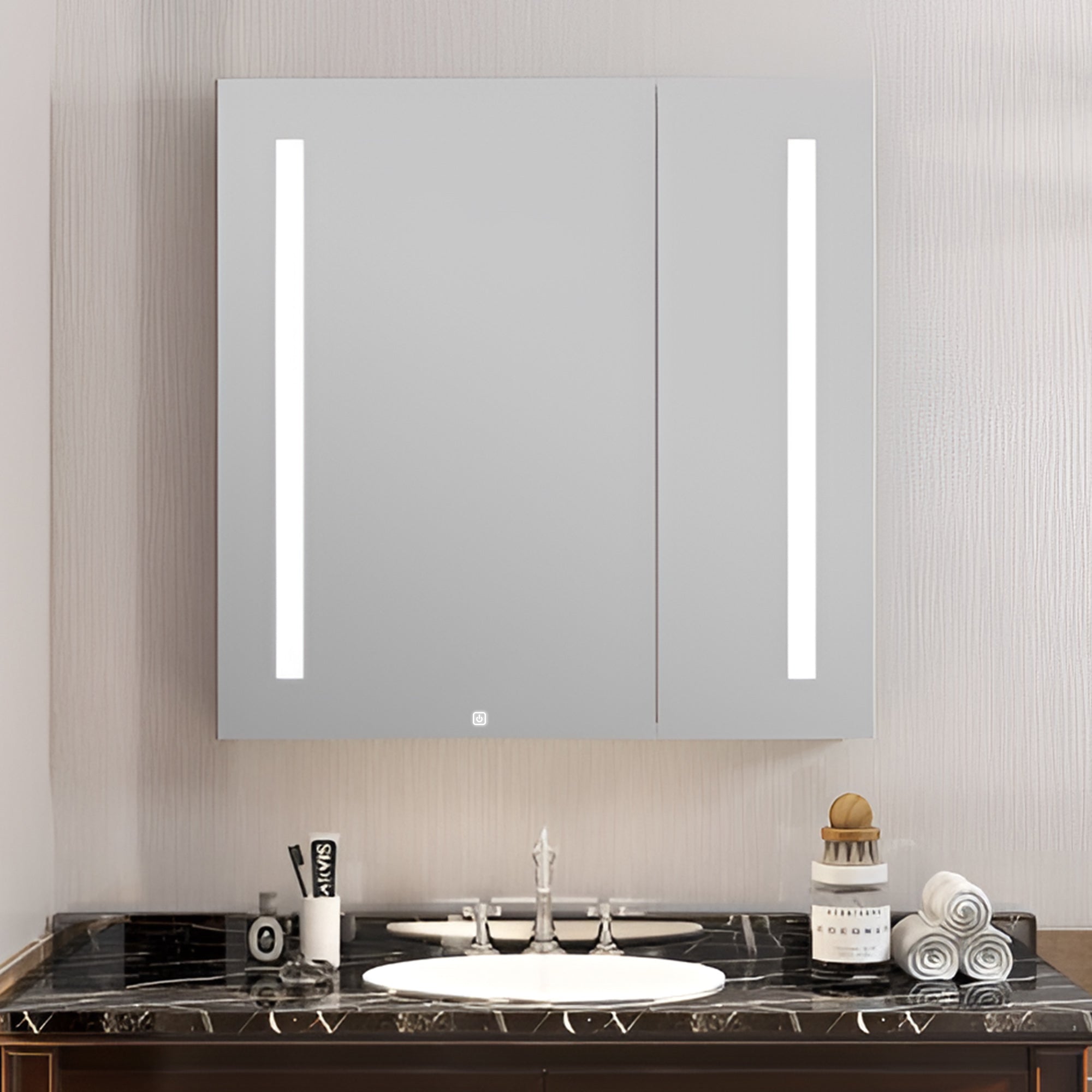 Reflekt Glow Modern Vertical LED Dual Door Mirror Cabinet