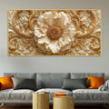 Regal Ivory Flower with Golden Scrollwork 3D Canvas Wall Painting