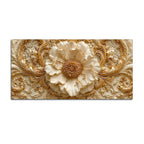 Regal Ivory Flower with Golden Scrollwork 3D Canvas Wall Painting