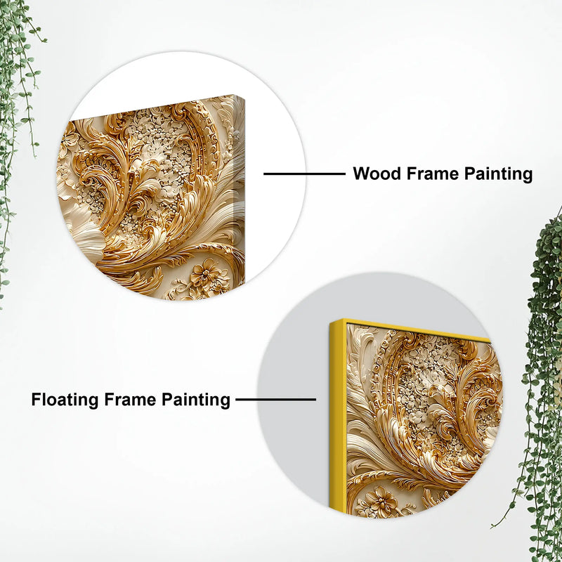 Regal Ivory Flower with Golden Scrollwork 3D Canvas Wall Painting