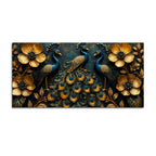 Regal Peacock Trio with Blooming Golden Flowers 3D Canvas Wall Painting