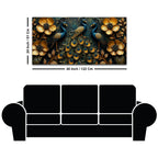 Regal Peacock Trio with Blooming Golden Flowers 3D Canvas Wall Painting