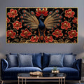 Regal Peacock with Crimson Blossoms 3D Canvas Wall Painting