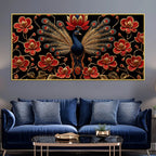 Regal Peacock with Crimson Blossoms 3D Canvas Wall Painting