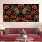 Regal Peacock with Crimson Blossoms 3D Canvas Wall Painting