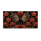 Regal Peacock with Crimson Blossoms 3D Canvas Wall Painting