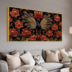 Regal Peacock with Crimson Blossoms 3D Canvas Wall Painting