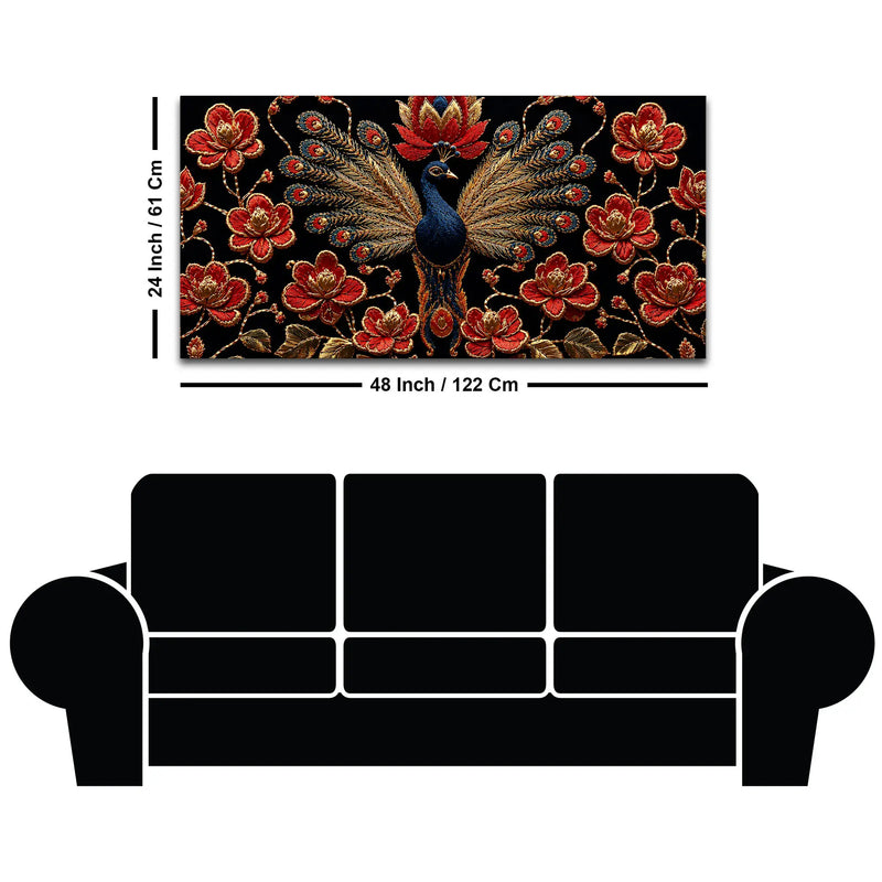 Regal Peacock with Crimson Blossoms 3D Canvas Wall Painting