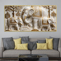 Regal White Elephant Family with Golden Embellishments 3D Canvas Wall Painting