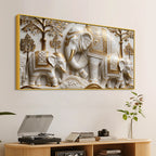 Regal White Elephant Family with Golden Embellishments 3D Canvas Wall Painting