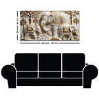 Regal White Elephant Family with Golden Embellishments 3D Canvas Wall Painting