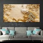 Regal White Peacock on Ornate Golden Pedestal 3D Canvas Wall Painting